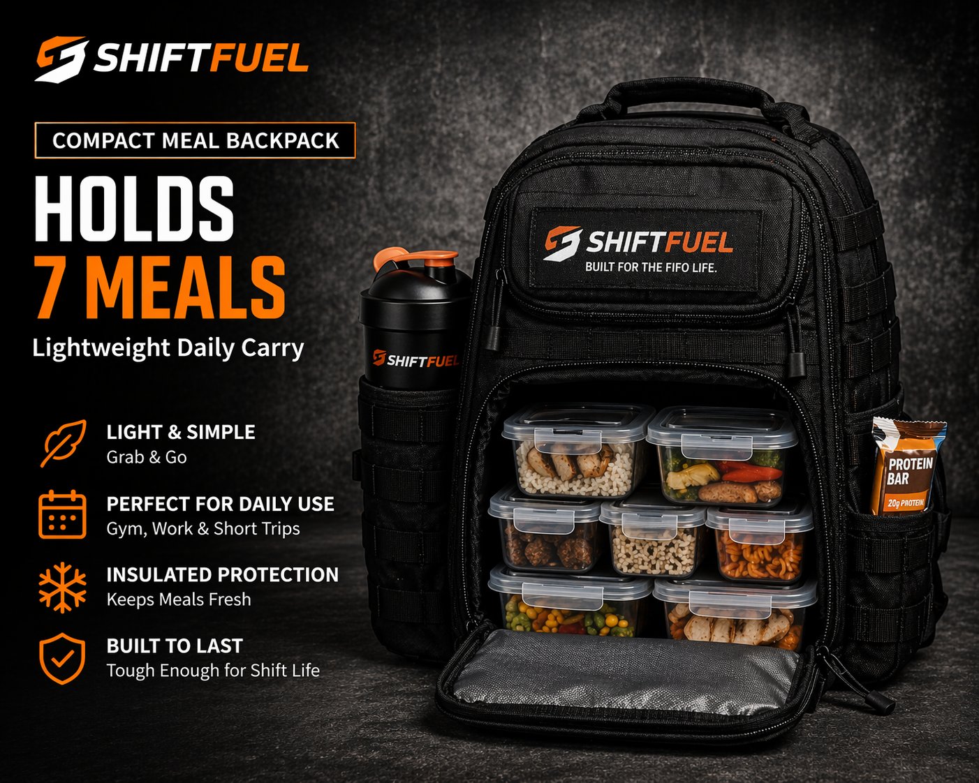 Compact Backpack – Holds 7 Meals